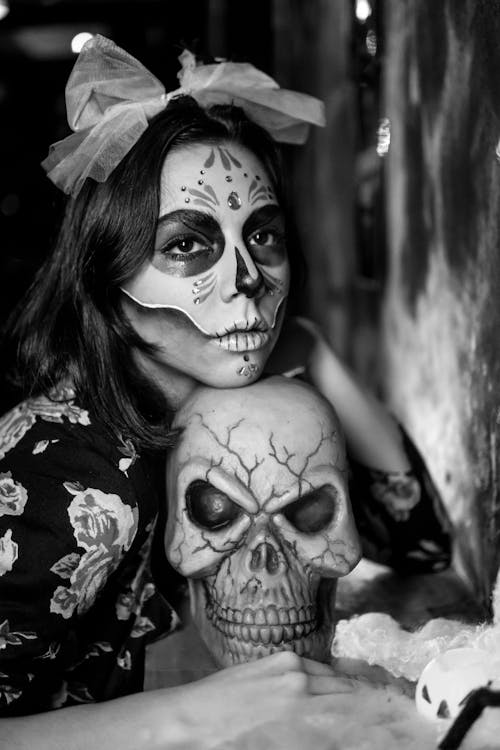 Free Woman in a Makeup and Costume for the Day of the Dead Celebrations in Mexico  Stock Photo