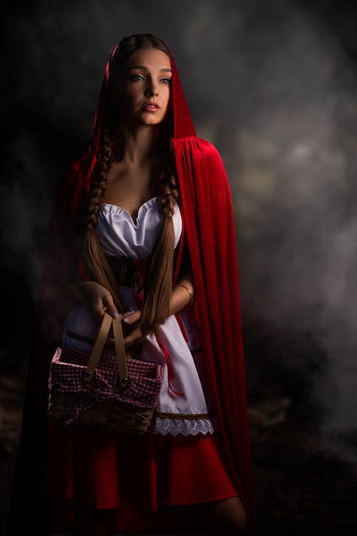 Brunette Woman in Red Riding Hood Costume