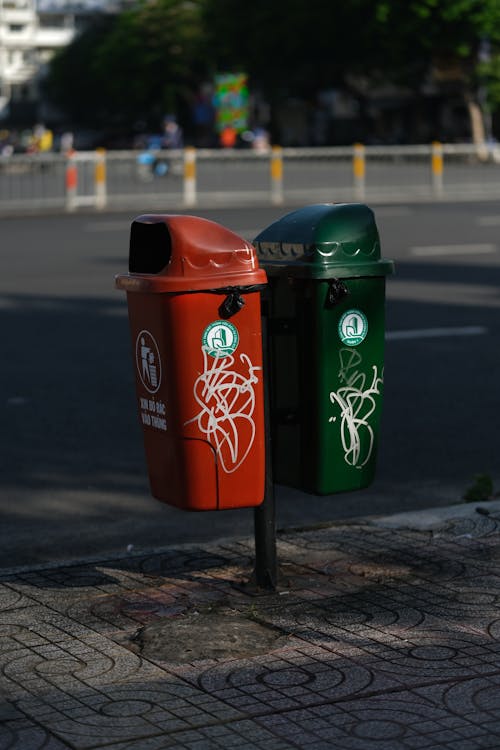 Trashcans on the Street in City 