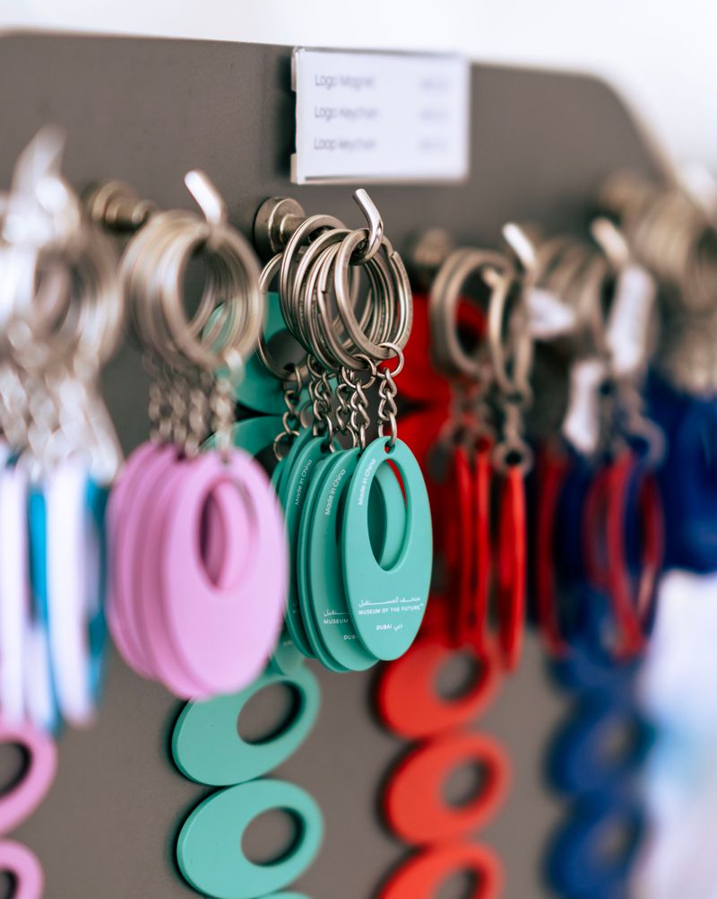 Vibrant keychains on retail display