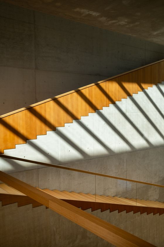 Concrete stair flight lit in warm amber, photo by Filipp Romanovski on Pexels