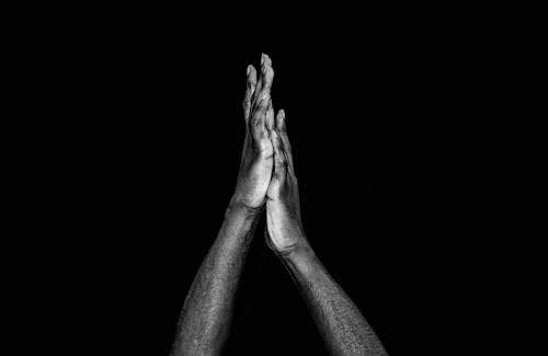 Close up of Man Hands in Black and White