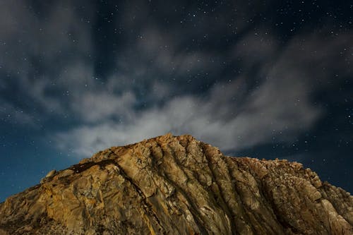 View of a Rocky Mountain Peak under a Dark Sky 