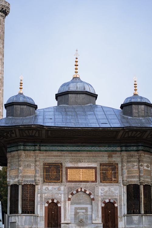 Free Capture of the historical Fountain of Sultan Ahmed III with its intricate domes and facade in Istanbul, Turkey. Stock Photo