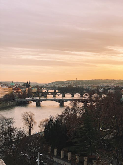 Prague Cityscape with Bridges