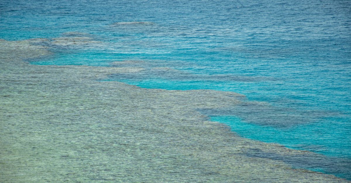 Viajero usando una eSIM para Belice frente al Gran Agujero Azul