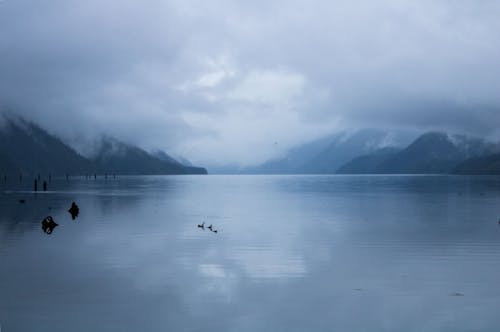 Lake in a Mountain Valley in Mist 