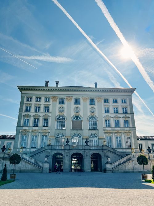 Free Stunning view of Nymphenburg Palace in Munich under a bright blue sky. Stock Photo