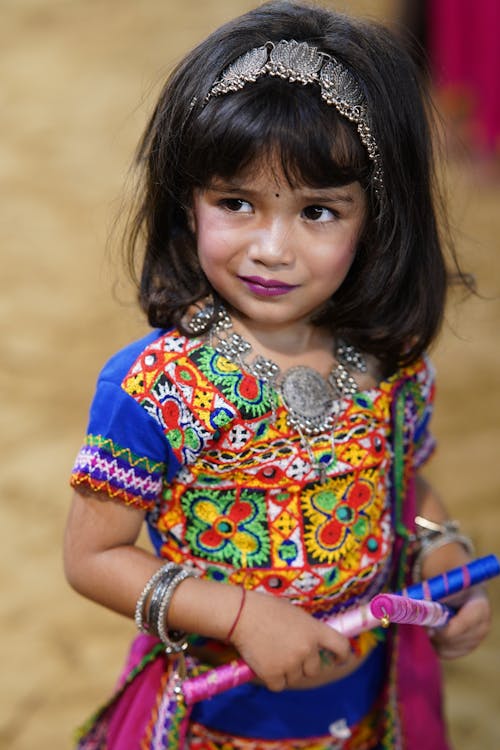 Portrait of Girl in Traditional, Colorful Dress