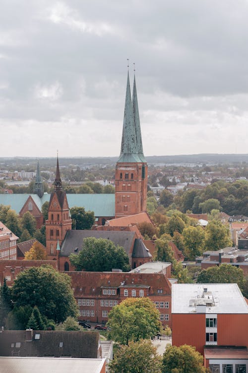 Lubeck Cathedral over Buildings in Town