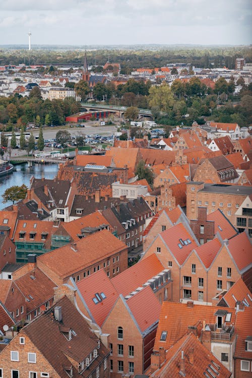 Drone Shot of Lubeck Rooftops