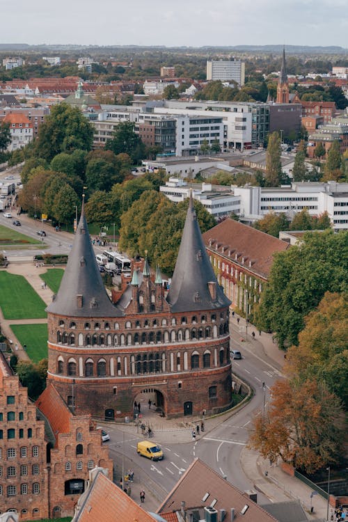 Aerial Photo of Holstentor Museum in Lübeck, Germany