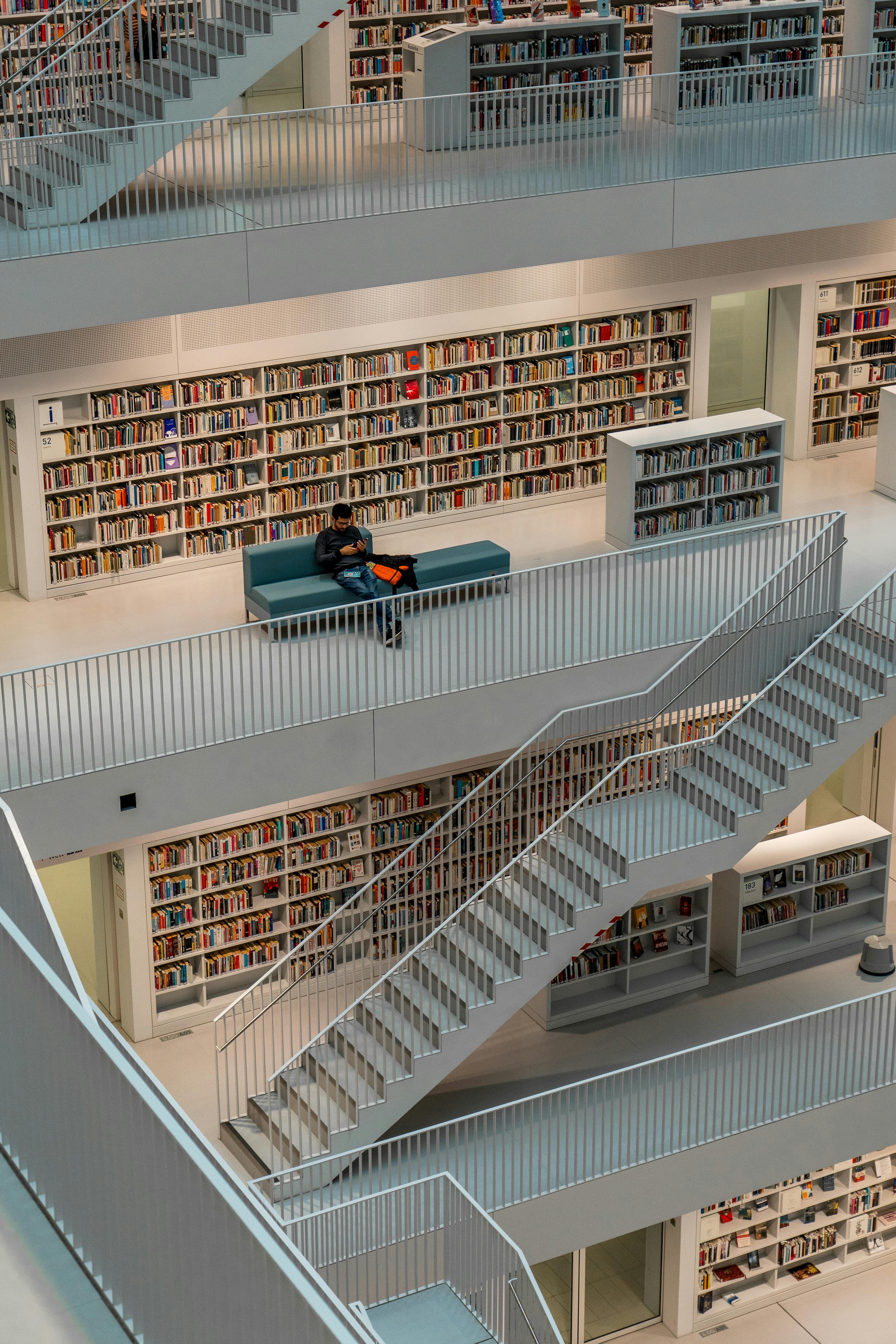 library with stairs