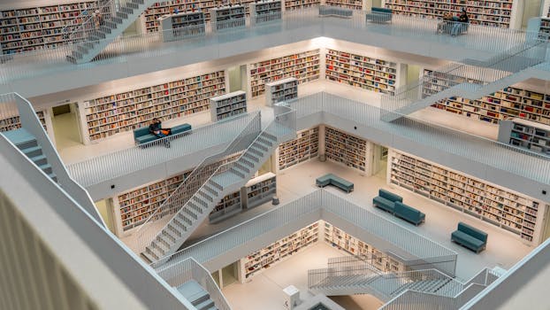 Contemporary interior of Stuttgart's public library with sleek design.