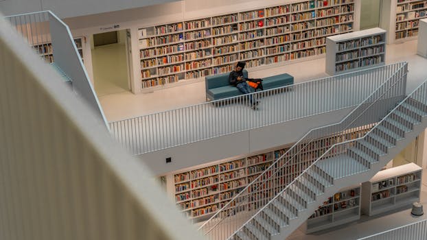 A contemporary library in Stuttgart with endless books and seating areas.