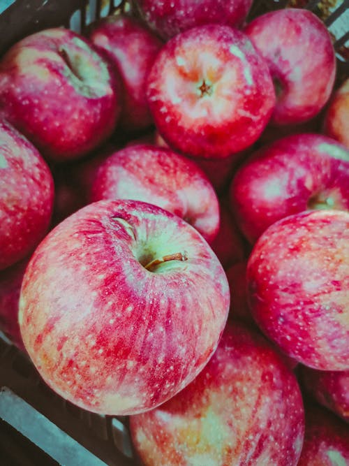 Close-up of Red Apples in a Basket 