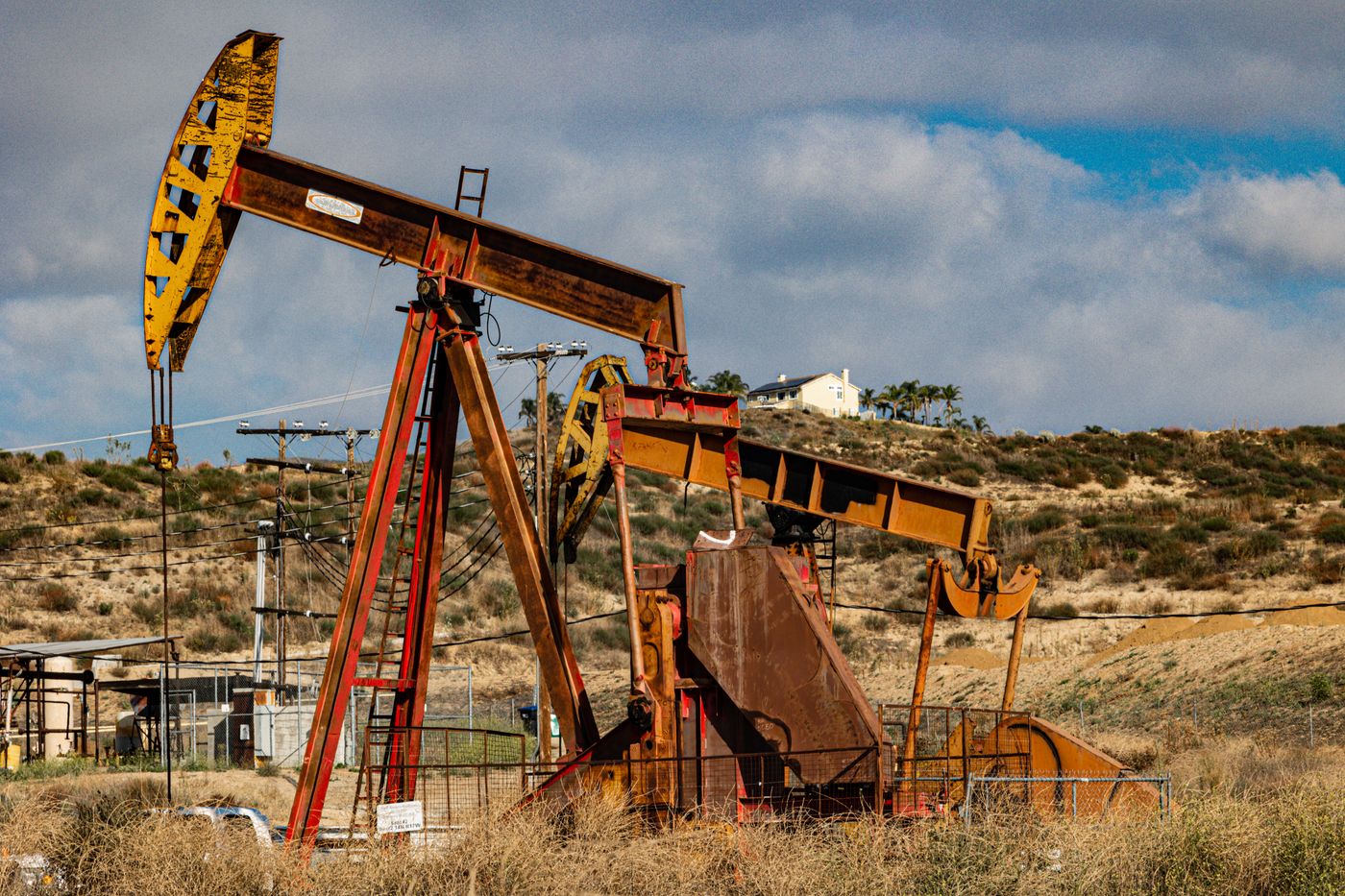 Pumpjack operating in an oil field
