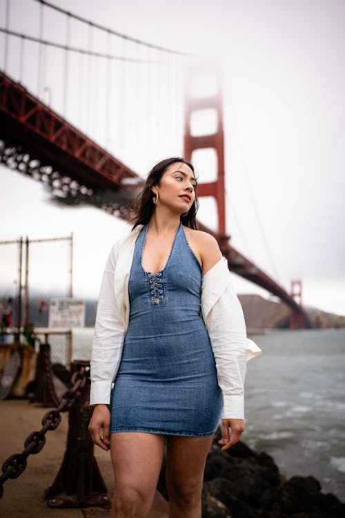 Female Model Posing against the Golden Gate Bridge