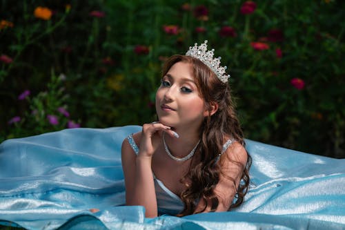 Woman Wearing a Princess Dress and a Tiara