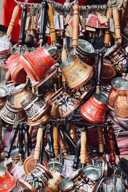 Traditional Coffee Pots on Market Stall