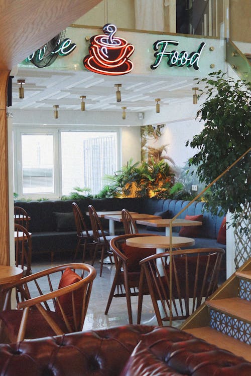 Neon Light in Cup of Coffee Shape in Cafe