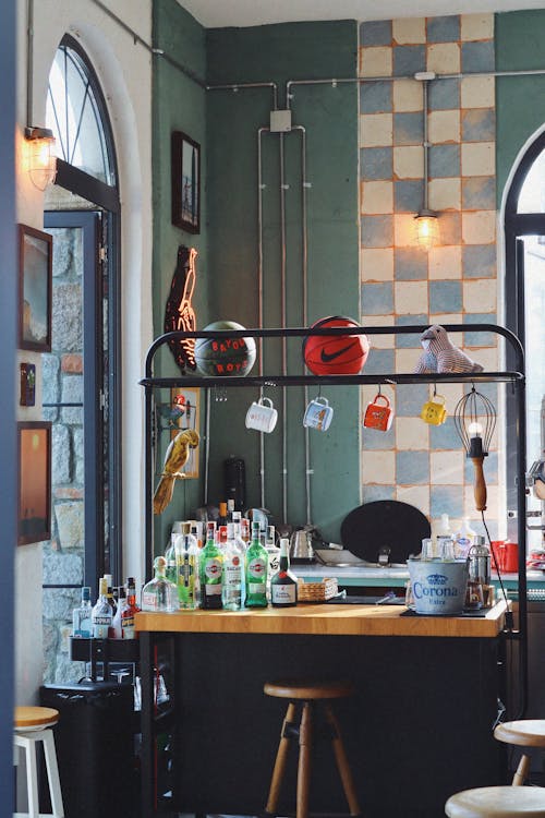 Bottles on Table in Room Corner