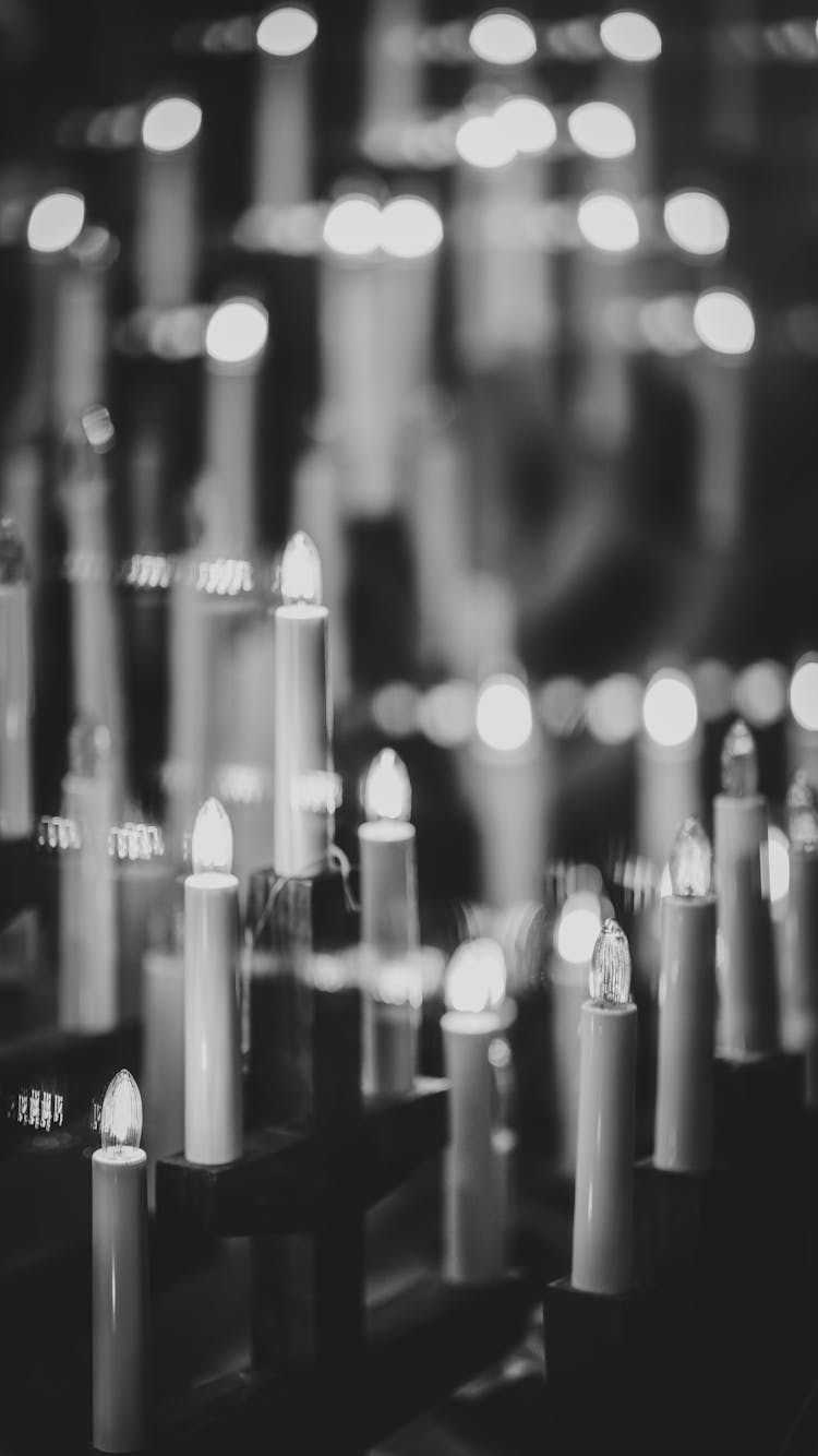 Blurred, Electric Candles In Black And White