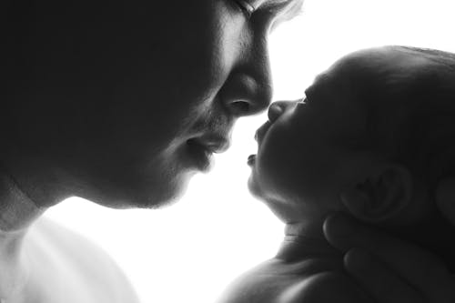 Portrait of Man with His Child in Black and White 