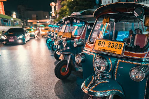 Row of Rickshaws on the Street