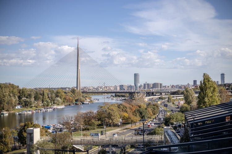 Ada Bridge And Cityscape Of Belgrade