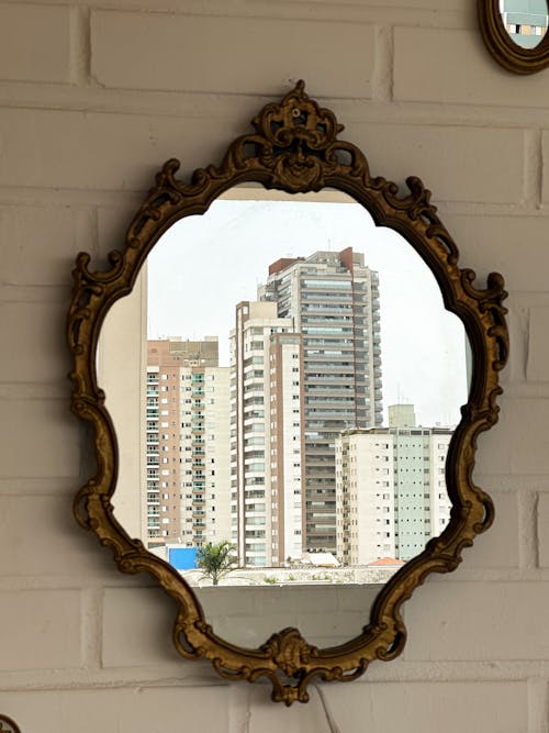 Residential Buildings Reflecting in Retro Mirror