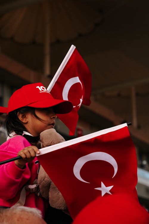 Girl with Flags of Turkey