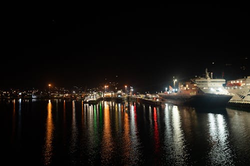 Ships in a Marina at Night 