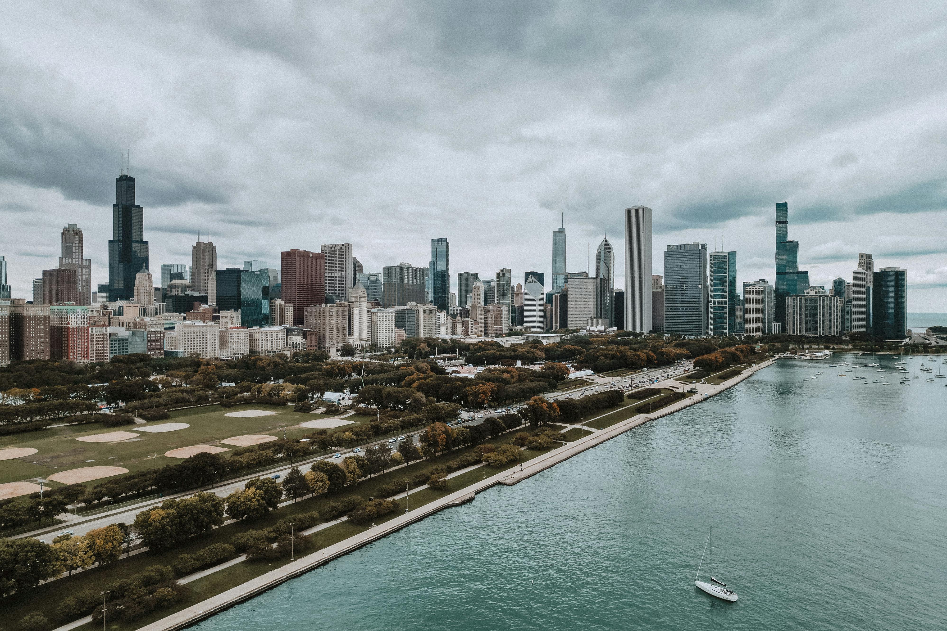 Aerial cityscape of Chicago along the Lakeshore