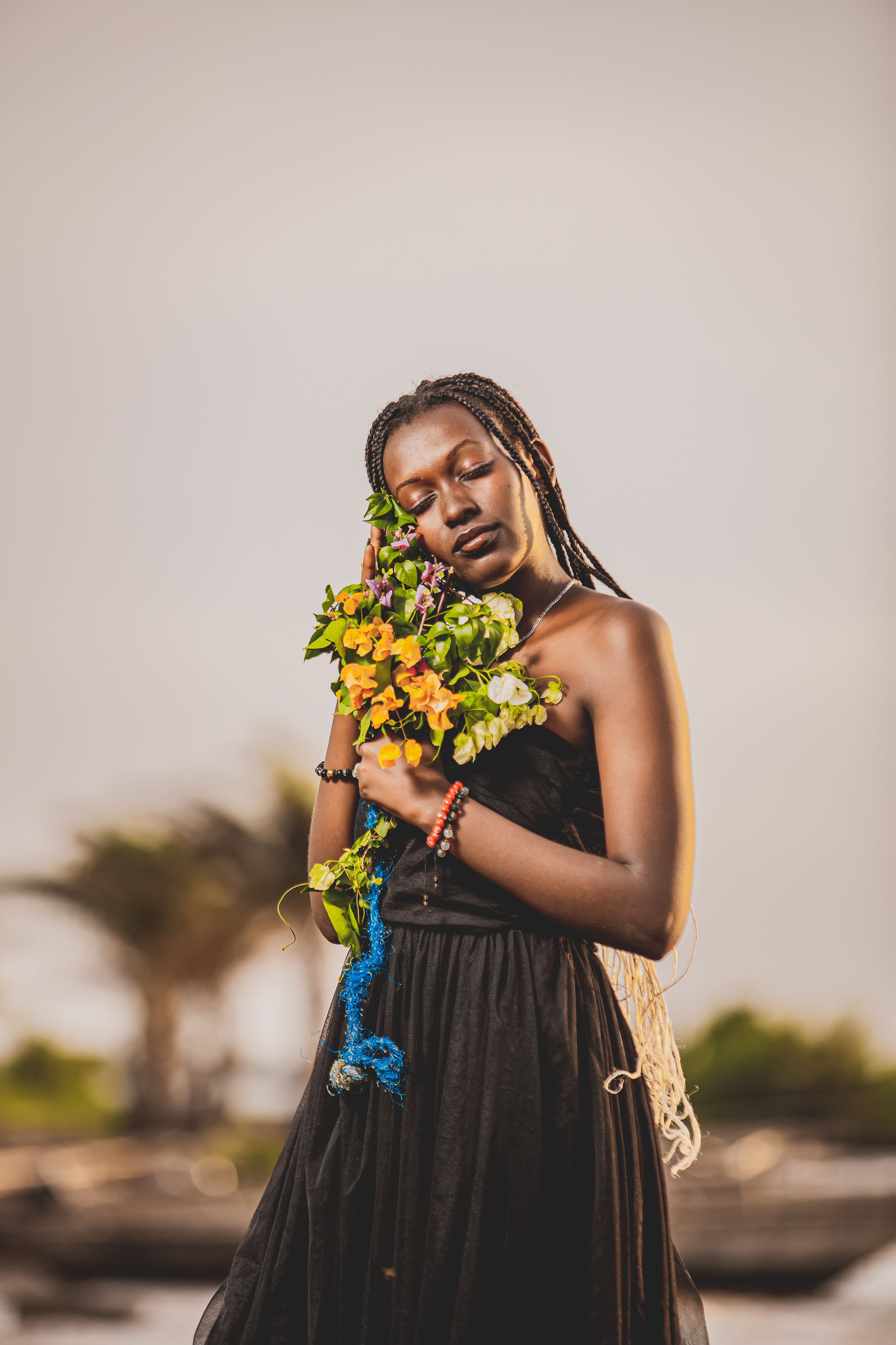 Woman in Dress and with Flowers · Free Stock Photo