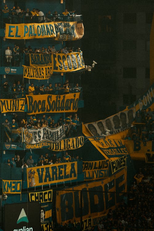 Crowd with Banners at La Bombonera Stadium in Buenos Aires