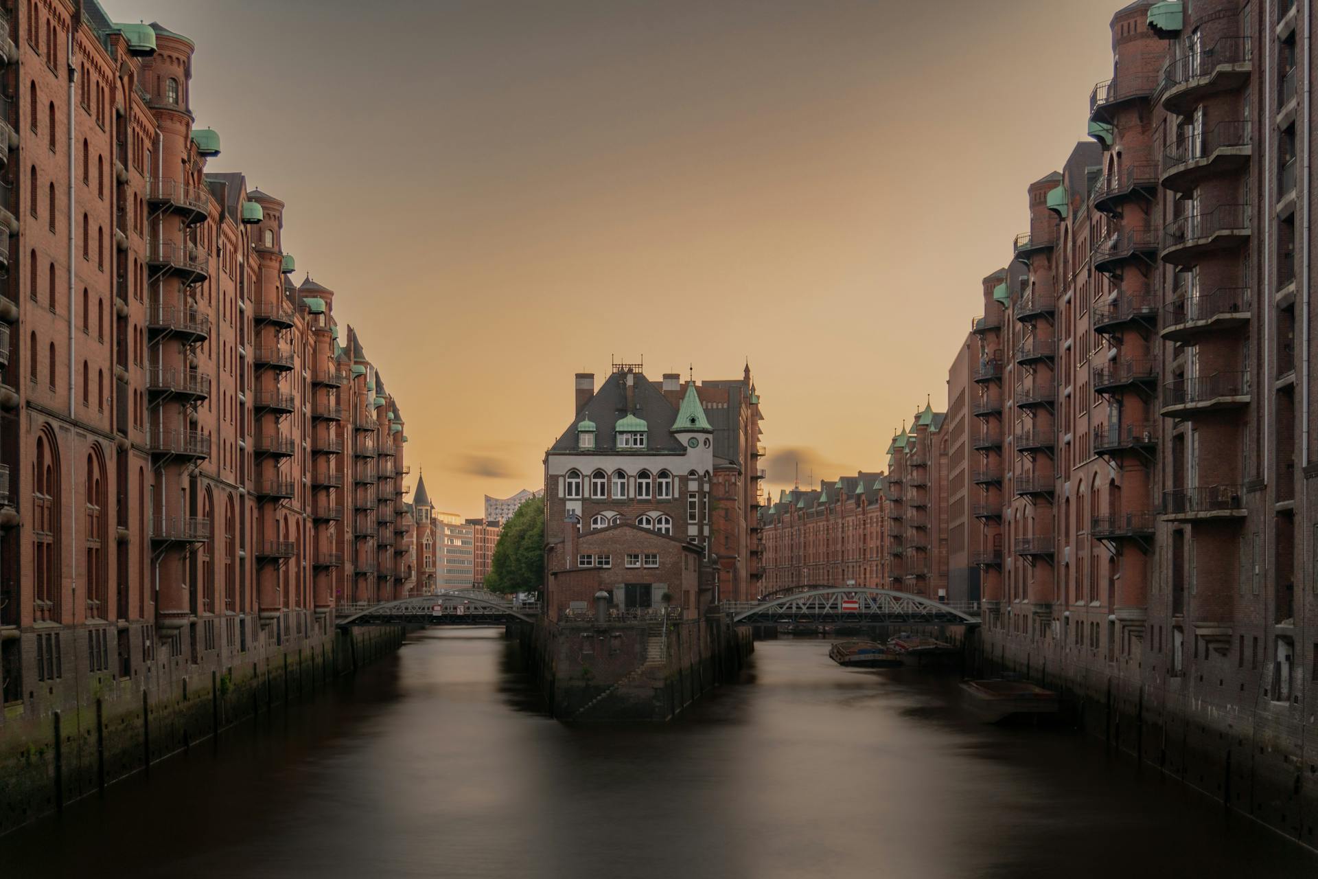 Residential Buildings along Canal in Hamburg