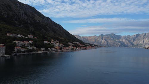 View of a Town on the Coast in a Bay in Montenegro 