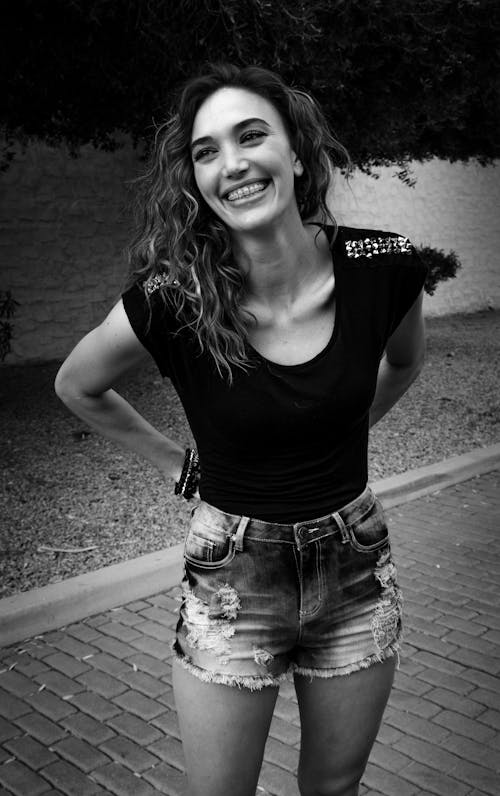 Smiling Woman in Black and White