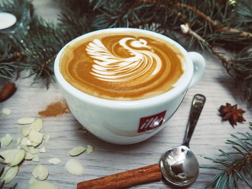 Free White Cappuccino With Swan Cream Design Stock Photo