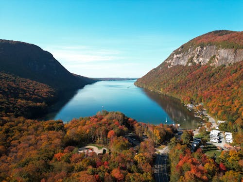 Hills and Colorful Forest around Lake