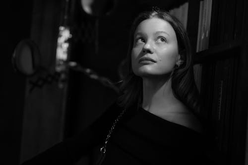 Portrait of Elegant Woman in Black and White