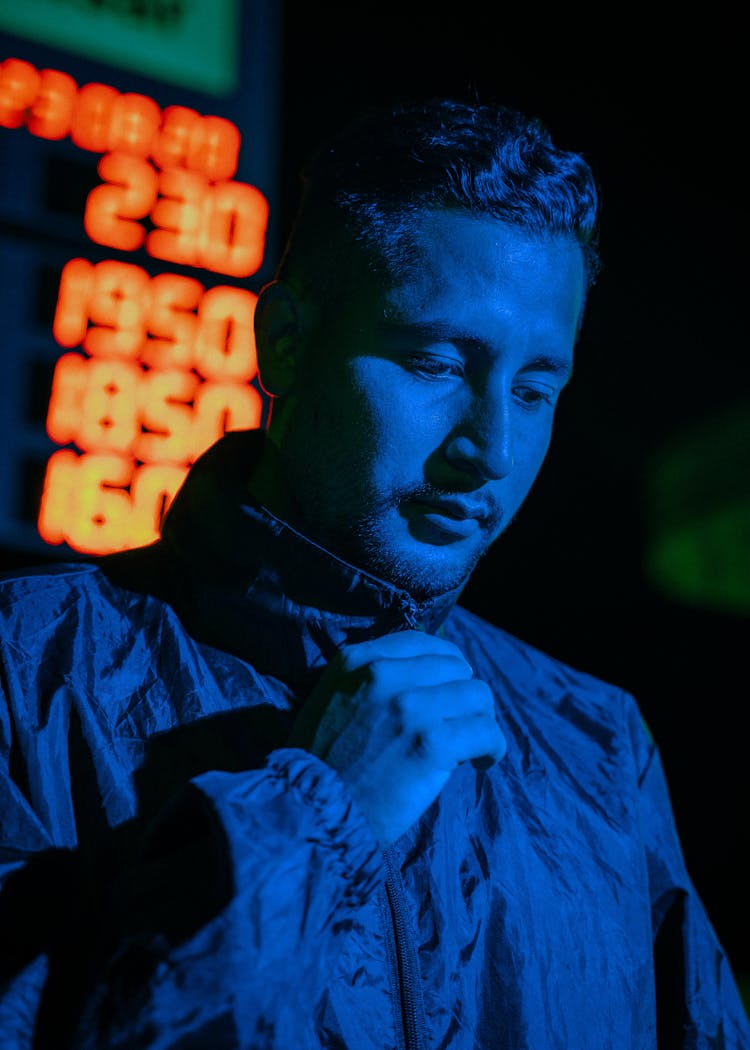 Man In Jacket At Night