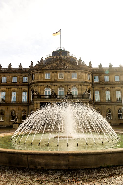 Fountain in Front of Neue Schloss Castle in Stuttgart, Germany