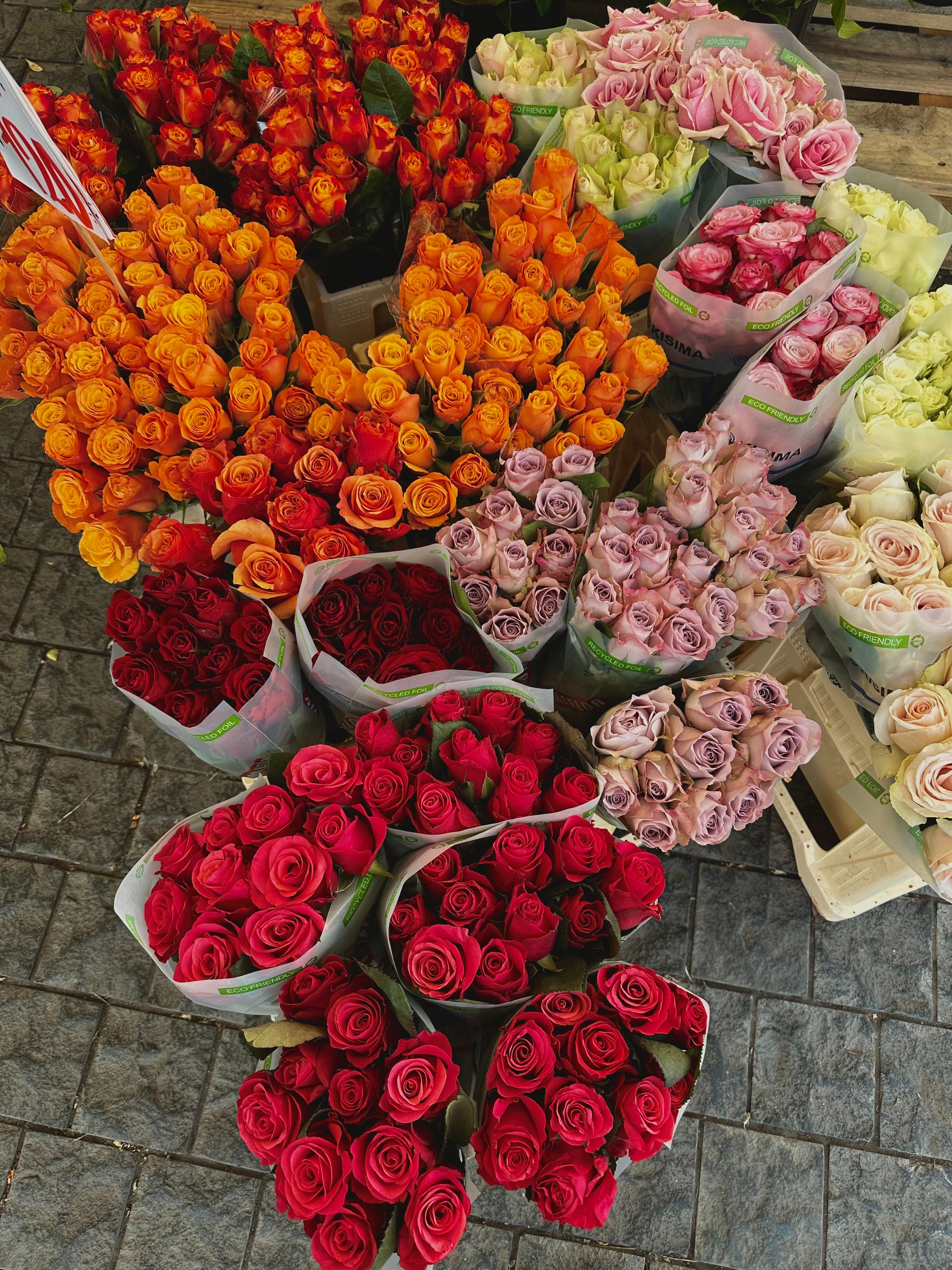 Bunches of Various Cut Roses on the Sidewalk · Free Stock Photo