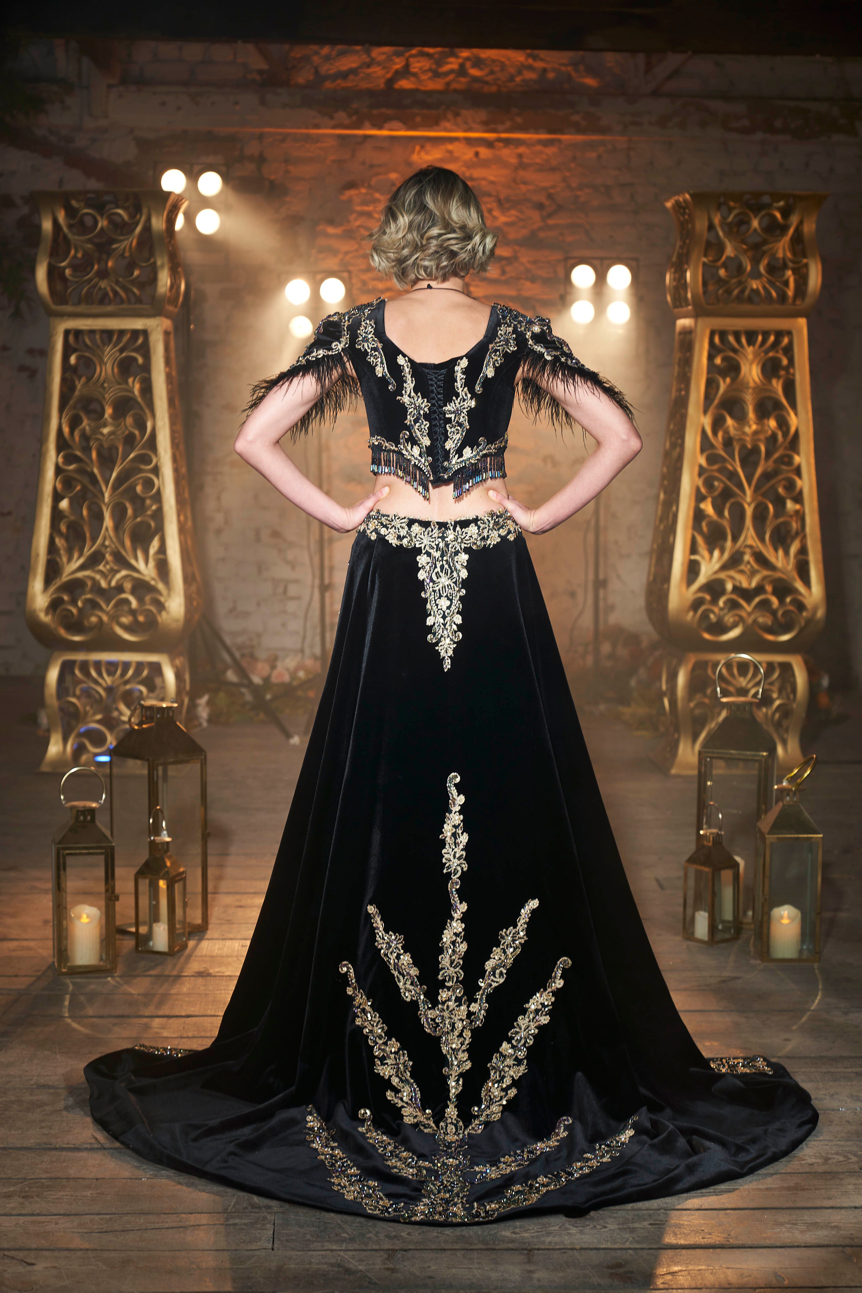 green emerald velvet dress Shop Online Black Bridal Lehenga at Ethnic Gallery main image 1