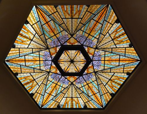 Free Intricate and vibrant stained glass dome ceiling in Lisbon, Portugal. Stock Photo