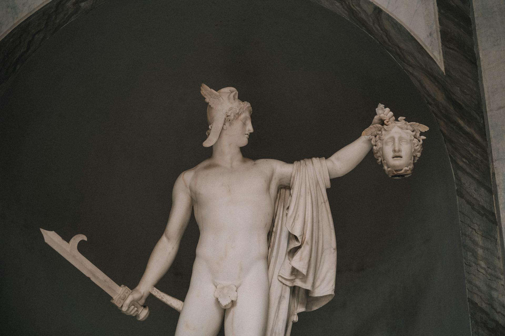 Sculpture of Perseus Holding the Severed Head of Medusa in Vatican Museum