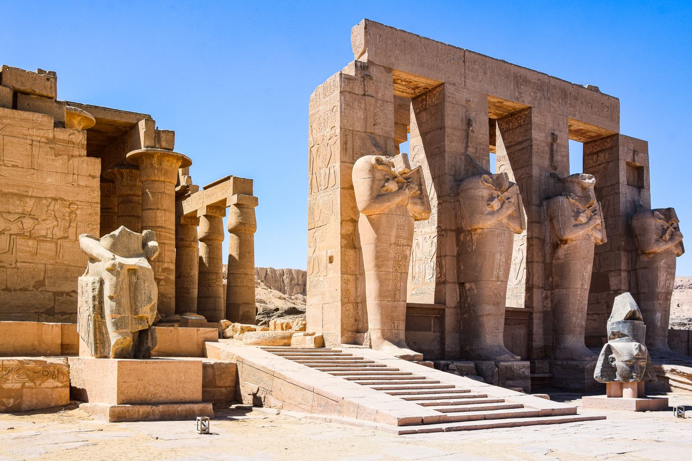 Painted reliefs on the walls of the mortuary temple of Ramses III
