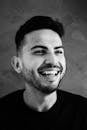 Smiling Man Face in Black and White
